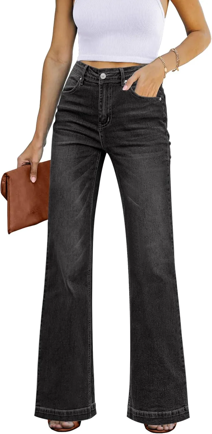 GRAPENT Womens Flare Jeans High Waisted Wide Leg Baggy Jean for Women Stretch Denim Pants