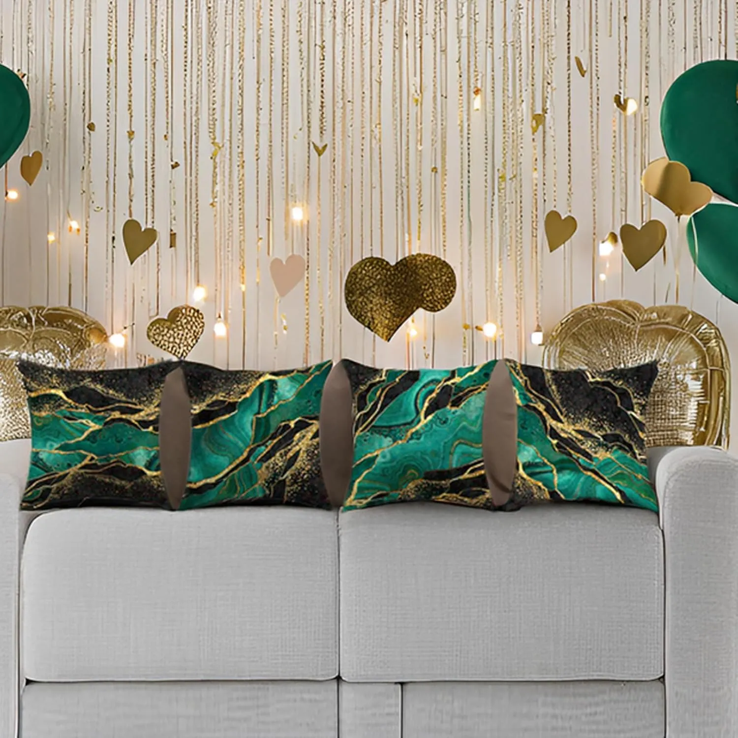 Green and Gold Black Decorative Throw Pillow Covers 18 x 18 Inch Set of 4 Pillow Covers for Home Room Decor Car Sofa Chair Bedroom Couch Square Cushion Cover Pillow Cases