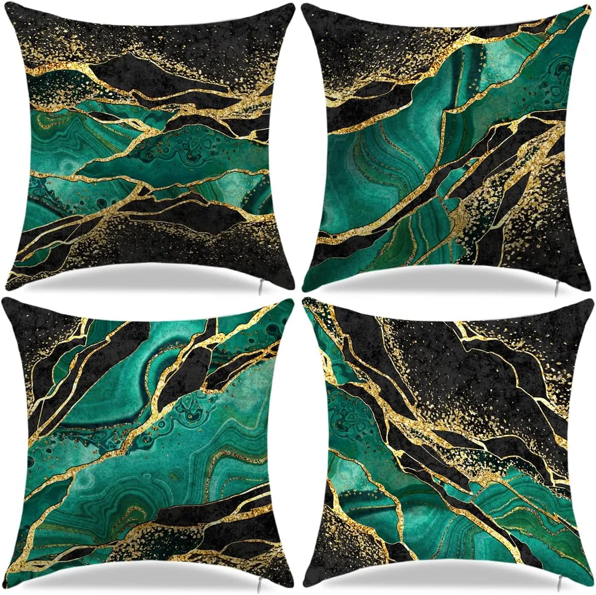 Green and Gold Black Decorative Throw Pillow Covers 18 x 18 Inch Set of 4 Pillow Covers for Home Room Decor Car Sofa Chair Bedroom Couch Square Cushion Cover Pillow Cases