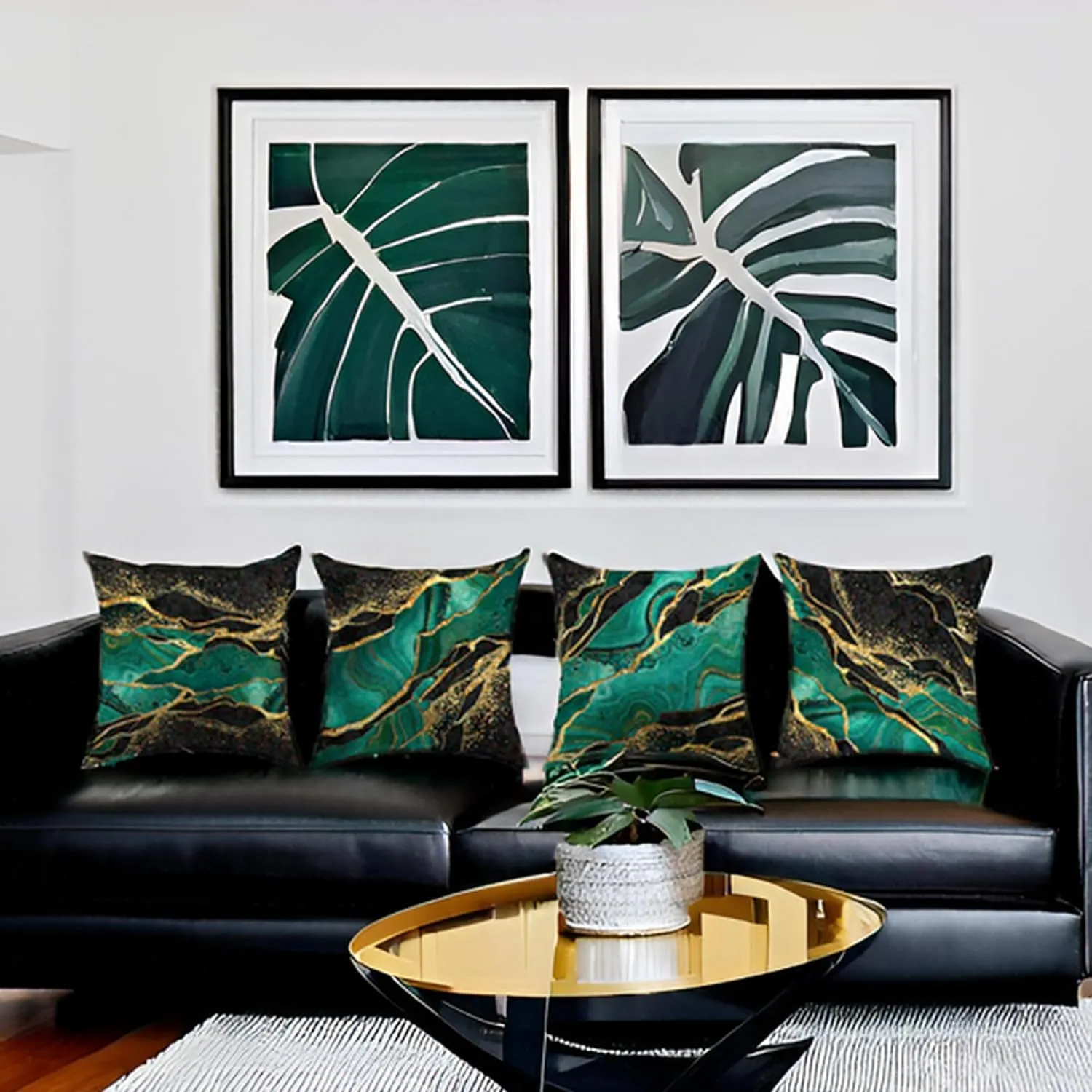 Green and Gold Black Decorative Throw Pillow Covers 18 x 18 Inch Set of 4 Pillow Covers for Home Room Decor Car Sofa Chair Bedroom Couch Square Cushion Cover Pillow Cases