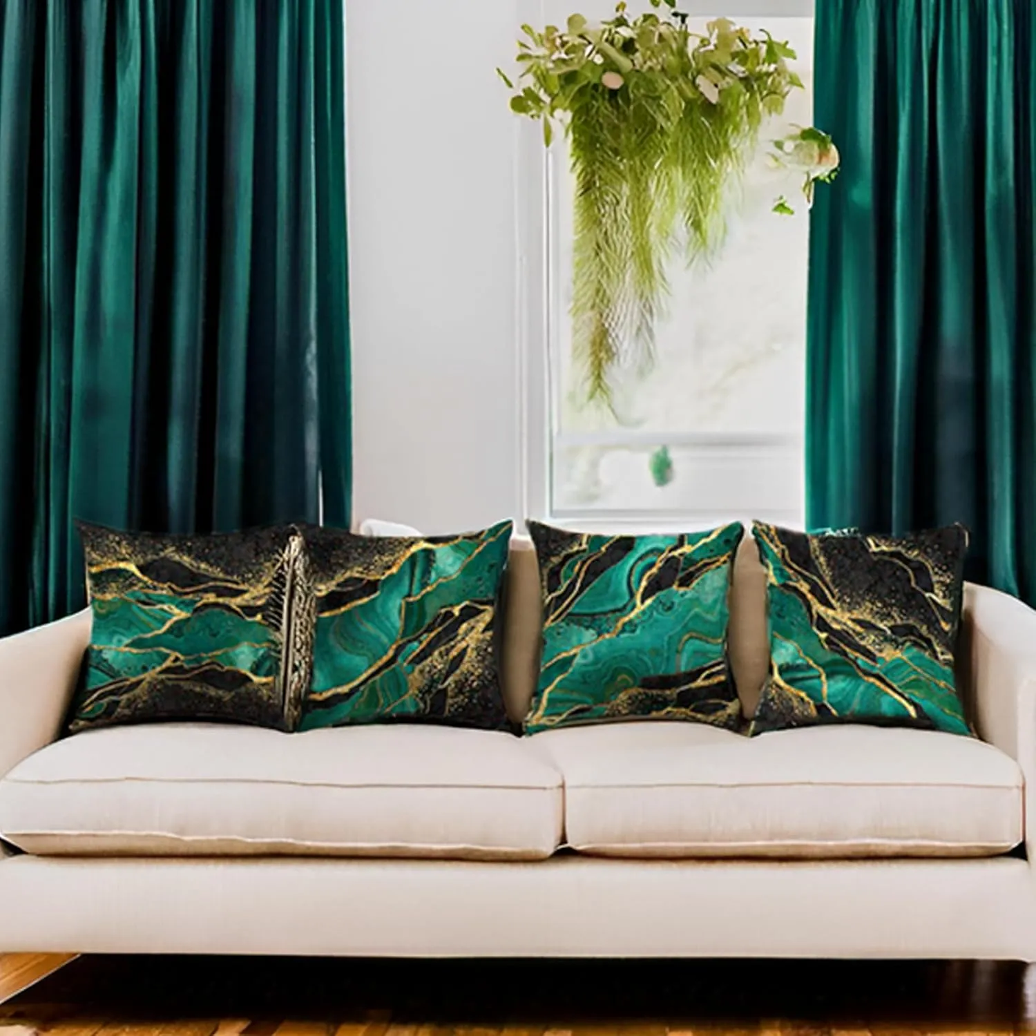 Green and Gold Black Decorative Throw Pillow Covers 18 x 18 Inch Set of 4 Pillow Covers for Home Room Decor Car Sofa Chair Bedroom Couch Square Cushion Cover Pillow Cases