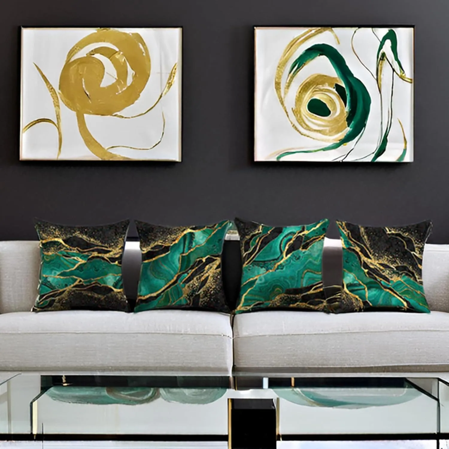 Green and Gold Black Decorative Throw Pillow Covers 18 x 18 Inch Set of 4 Pillow Covers for Home Room Decor Car Sofa Chair Bedroom Couch Square Cushion Cover Pillow Cases