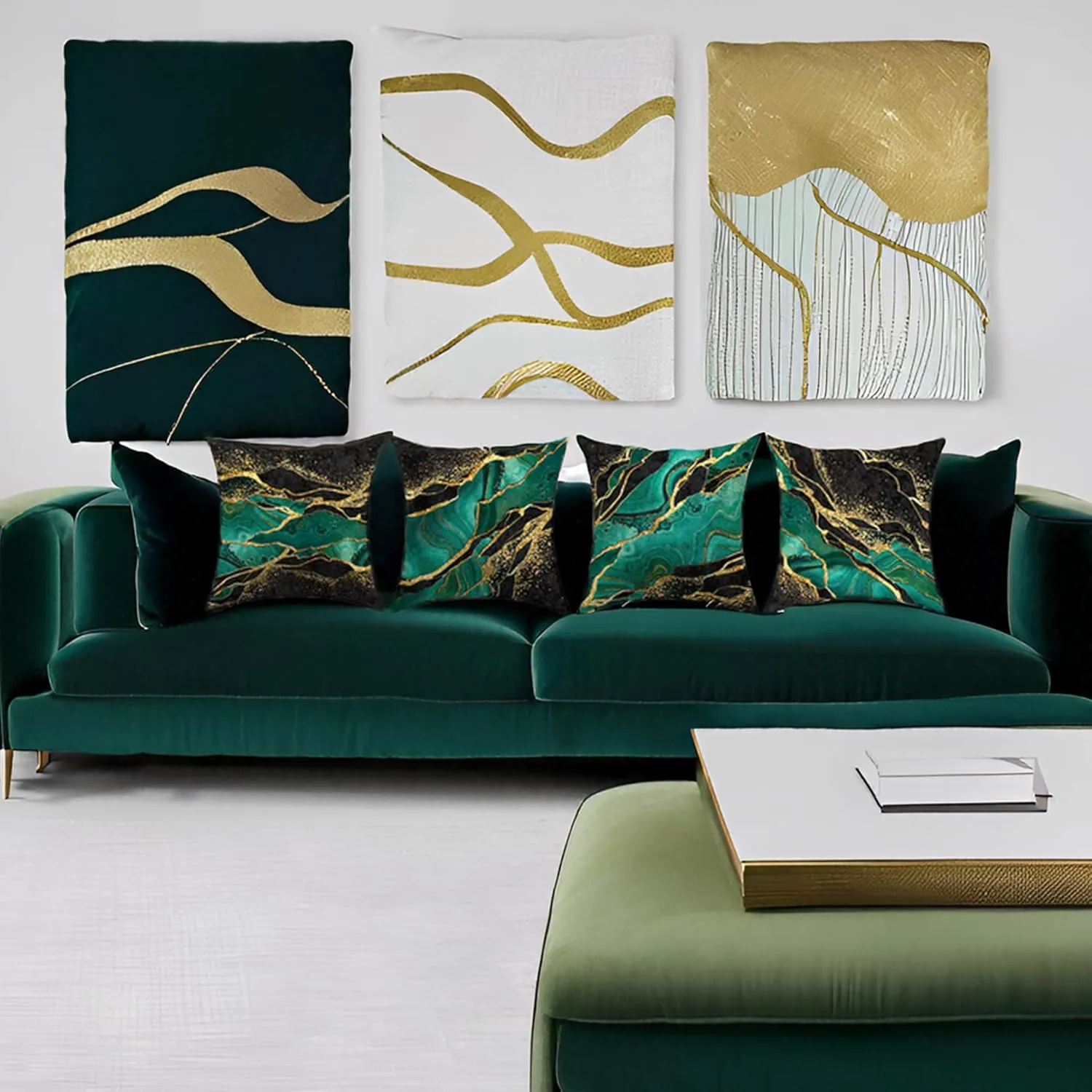 Green and Gold Black Decorative Throw Pillow Covers 18 x 18 Inch Set of 4 Pillow Covers for Home Room Decor Car Sofa Chair Bedroom Couch Square Cushion Cover Pillow Cases