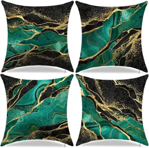 Green and Gold Black Decorative Throw Pillow Covers 18 x 18 Inch Set of 4 Pillow Covers for Home Room Decor Car Sofa Chair Bedroom Couch Square Cushion Cover Pillow Cases