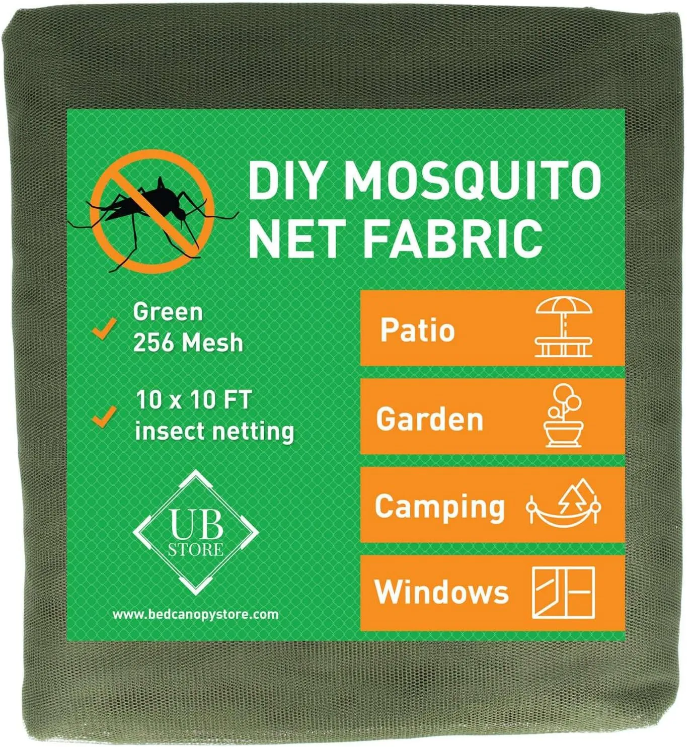 Green DIY Mosquito Net Fabric | 10x10 FT Netting | Insect Cover for Garden, Patio, Outdoor & Windows | Multiple Sizes in Black, White & Green | Raised Bed Screen Mesh Barrier