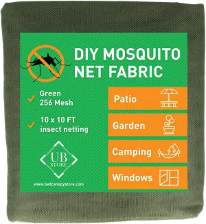 Green DIY Mosquito Net Fabric | 10x10 FT Netting | Insect Cover for Garden, Patio, Outdoor & Windows | Multiple Sizes in Black, White & Green | Raised Bed Screen Mesh Barrier