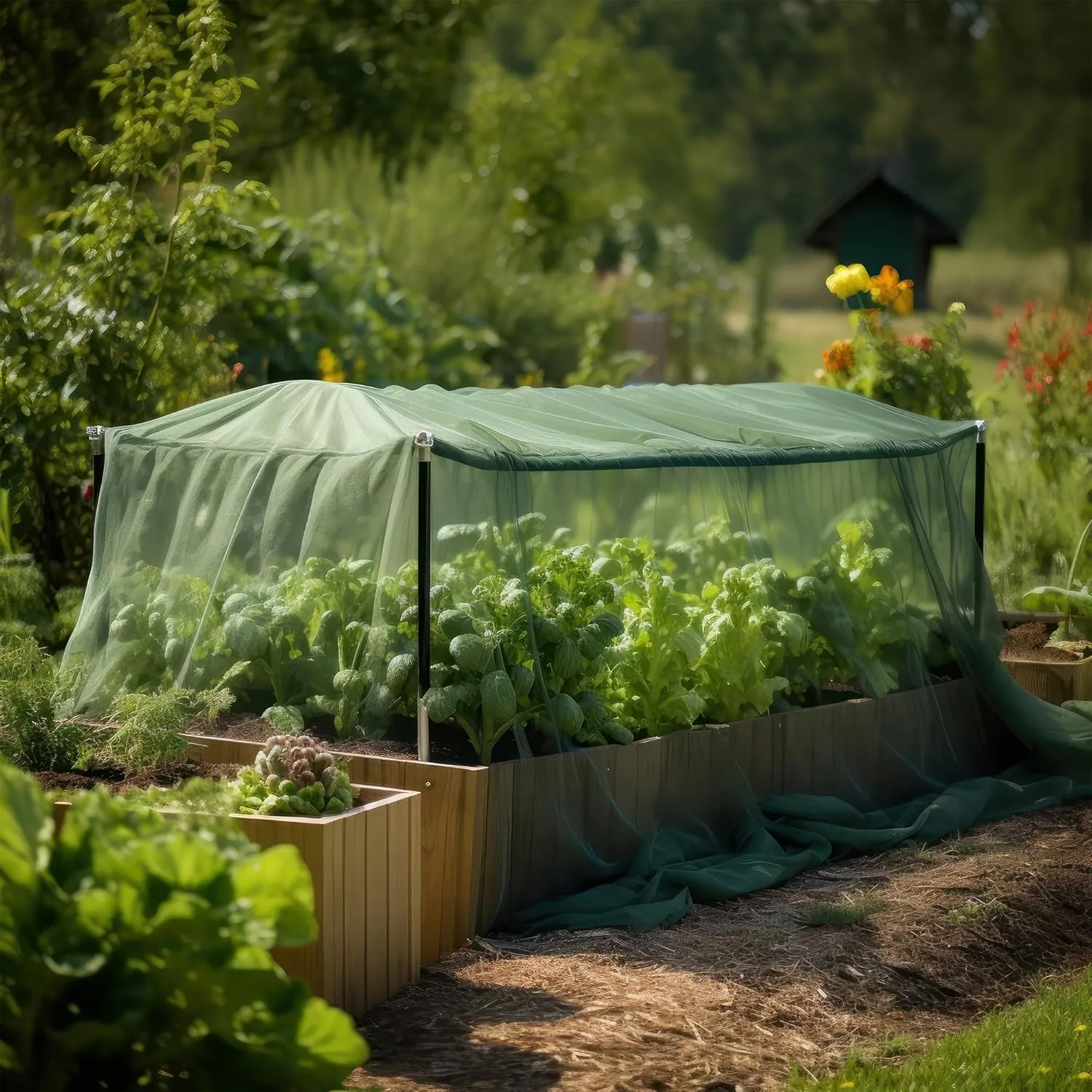 Green DIY Mosquito Net Fabric | 10x10 FT Netting | Insect Cover for Garden, Patio, Outdoor & Windows | Multiple Sizes in Black, White & Green | Raised Bed Screen Mesh Barrier