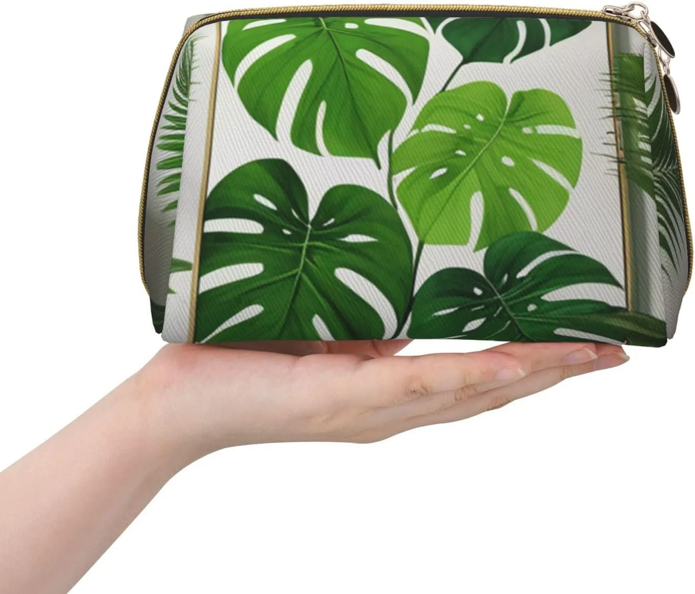 Green Tropical Jungle Plant Printed Small Makeup Bag,Travel Cosmetic Bag Purse with Zipper,Water-resistant Makeup Organizer Bag for Women