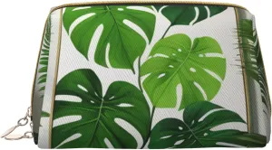 Green Tropical Jungle Plant Printed Small Makeup Bag,Travel Cosmetic Bag Purse with Zipper,Water-resistant Makeup Organizer Bag for Women