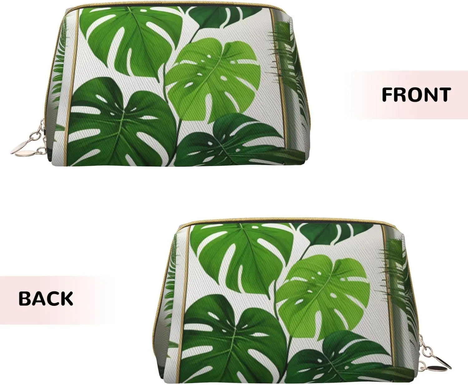 Green Tropical Jungle Plant Printed Small Makeup Bag,Travel Cosmetic Bag Purse with Zipper,Water-resistant Makeup Organizer Bag for Women