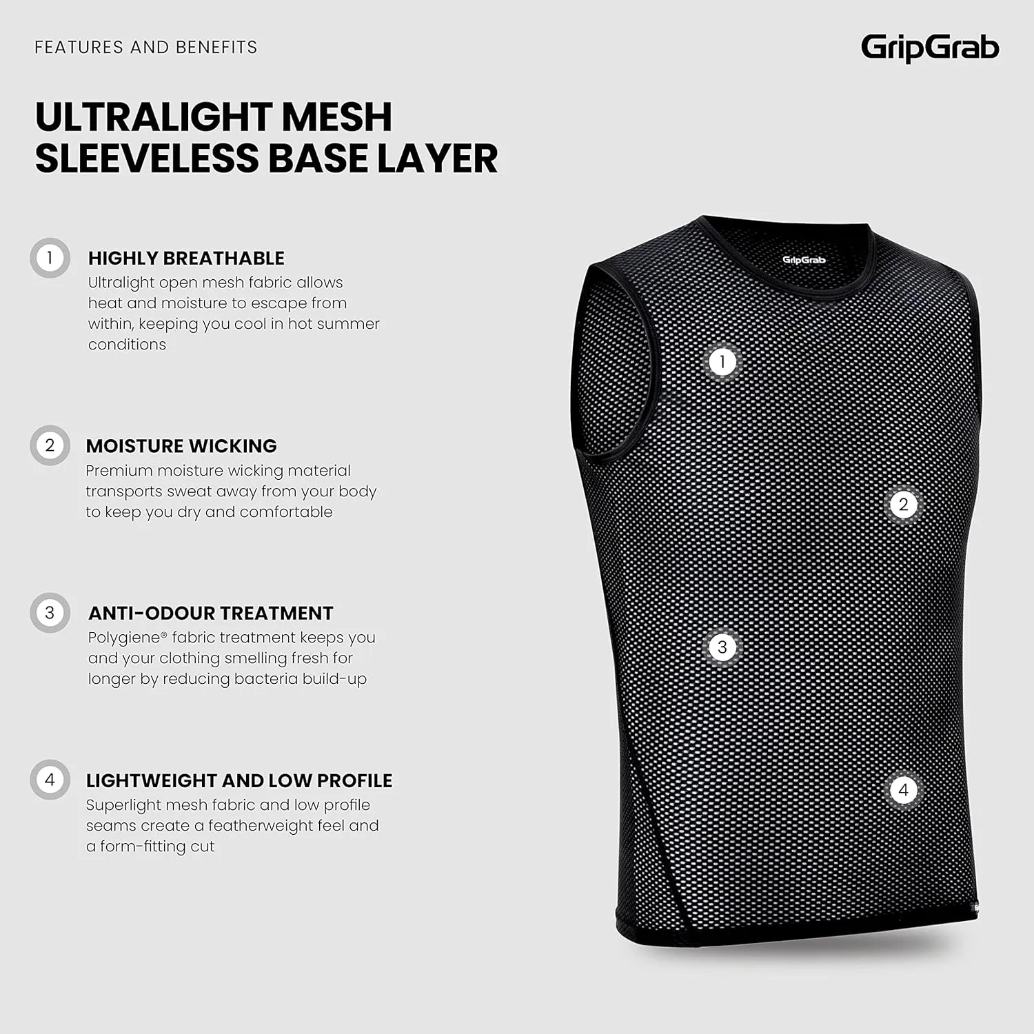 GripGrab Ultralight 1 and 3 Pack Sleeveless Mesh Summer Cycling Base Layer Biking Undershirt Lightweight Vest Cycling Shirt