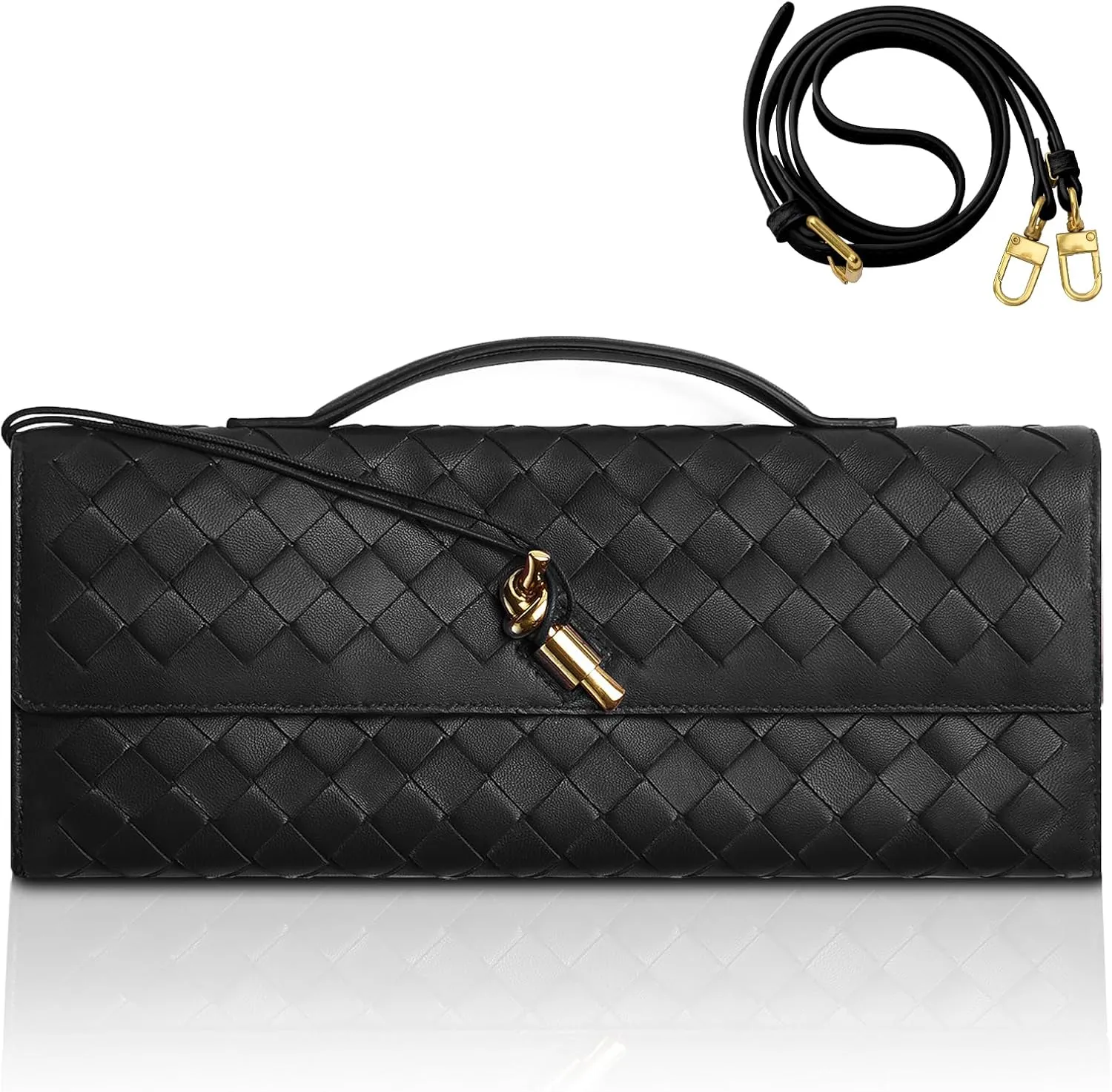 GRQ Woven Handmade Clutch Purse for Women, Elegant PU Leather Handbag, Removable Handle, Spacious for Evening & Formal Events
