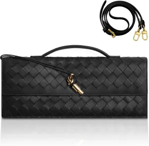 GRQ Woven Handmade Clutch Purse for Women, Elegant PU Leather Handbag, Removable Handle, Spacious for Evening & Formal Events
