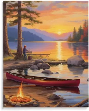 GTABVECT Alpine Lakeside Cabin Bonfire Cotton And Linen Hanging Poster Picture Painting Decorative Wall Artwork Living Room Bedroom