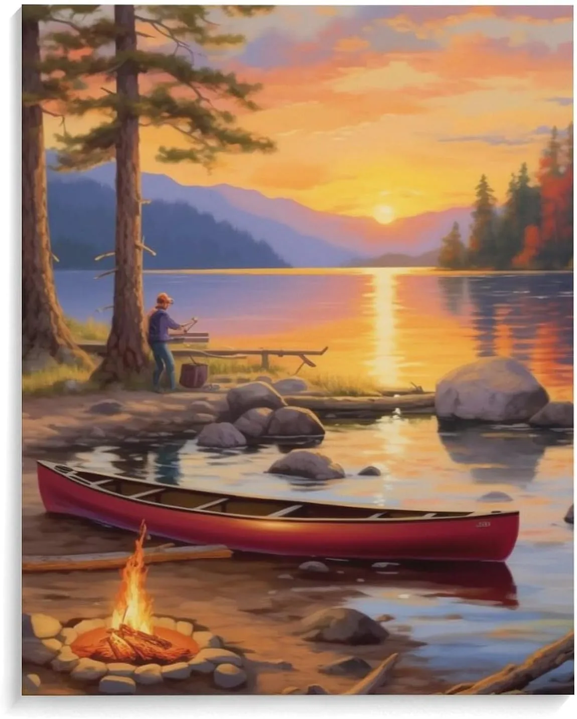 GTABVECT Alpine Lakeside Cabin Bonfire Cotton And Linen Hanging Poster Picture Painting Decorative Wall Artwork Living Room Bedroom