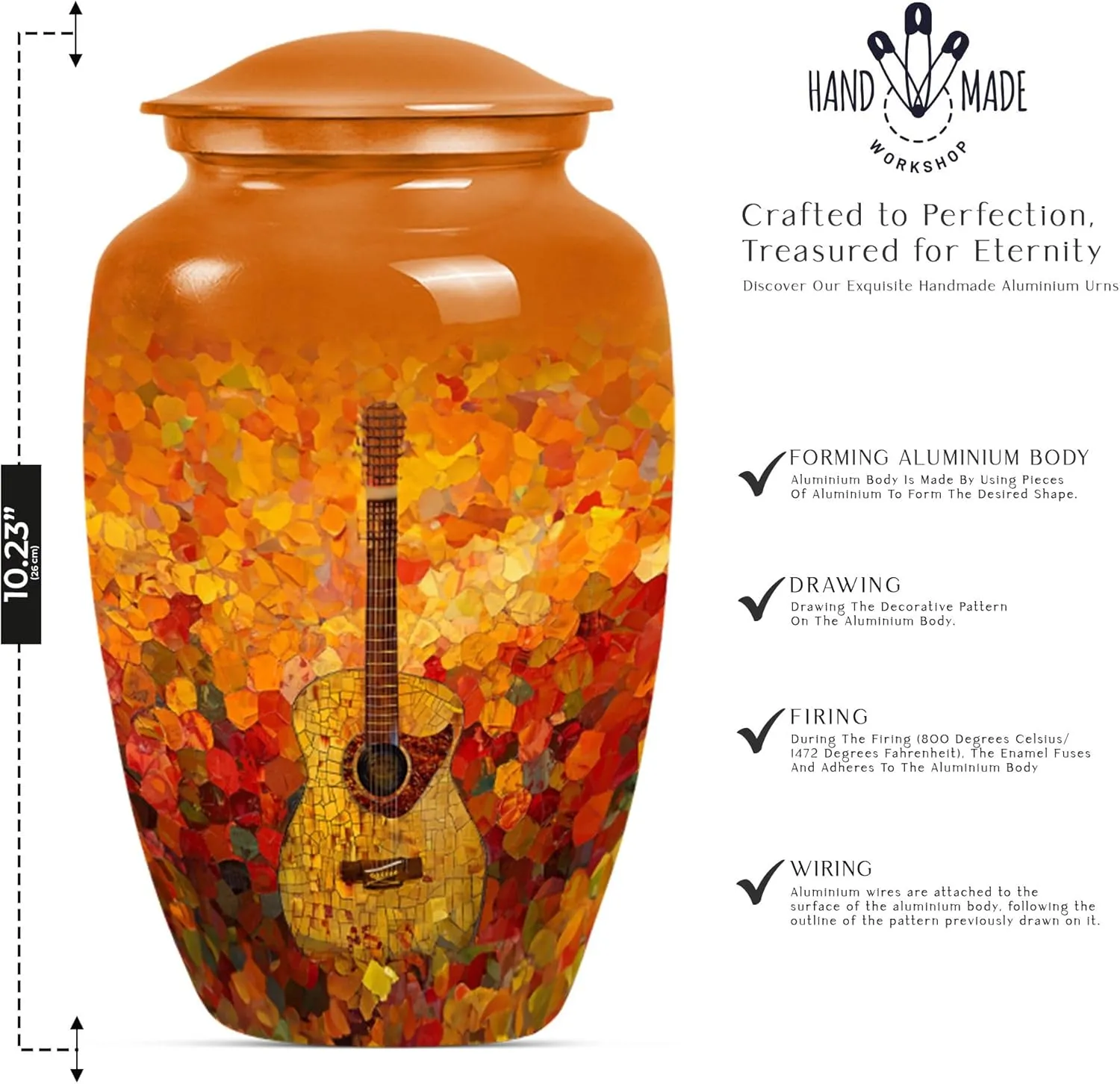 Guitar Urn - Keepsake Urn for Men & Women - Small Urns for Human Ashes - Urn for Adult Female Ashes - Burial Urns for Ashes - Combo of 1 Large Urn with Velvet Bag and 1 Small