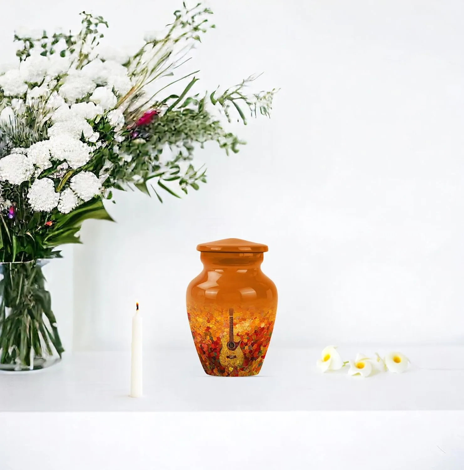 Guitar Urn - Keepsake Urn for Men & Women - Small Urns for Human Ashes - Urn for Adult Female Ashes - Burial Urns for Ashes - Combo of 1 Large Urn with Velvet Bag and 1 Small