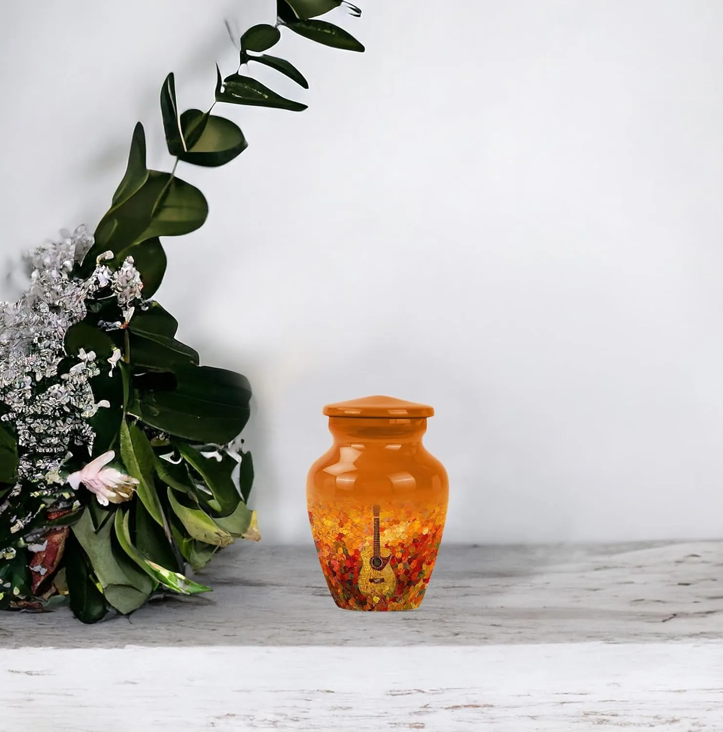 Guitar Urn - Keepsake Urn for Men & Women - Small Urns for Human Ashes - Urn for Adult Female Ashes - Burial Urns for Ashes - Combo of 1 Large Urn with Velvet Bag and 1 Small