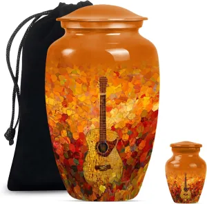 Guitar Urn - Keepsake Urn for Men & Women - Small Urns for Human Ashes - Urn for Adult Female Ashes - Burial Urns for Ashes - Combo of 1 Large Urn with Velvet Bag and 1 Small