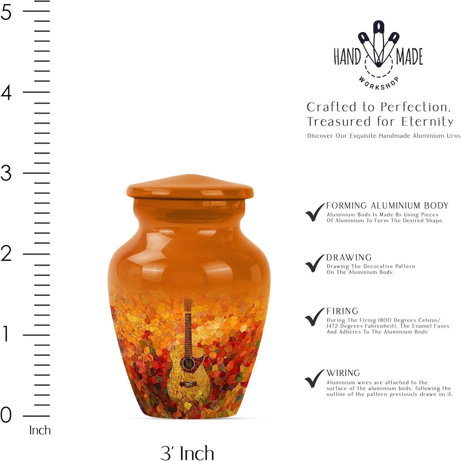 Guitar Urn - Keepsake Urn for Men & Women - Small Urns for Human Ashes - Urn for Adult Female Ashes - Burial Urns for Ashes - Combo of 1 Large Urn with Velvet Bag and 1 Small