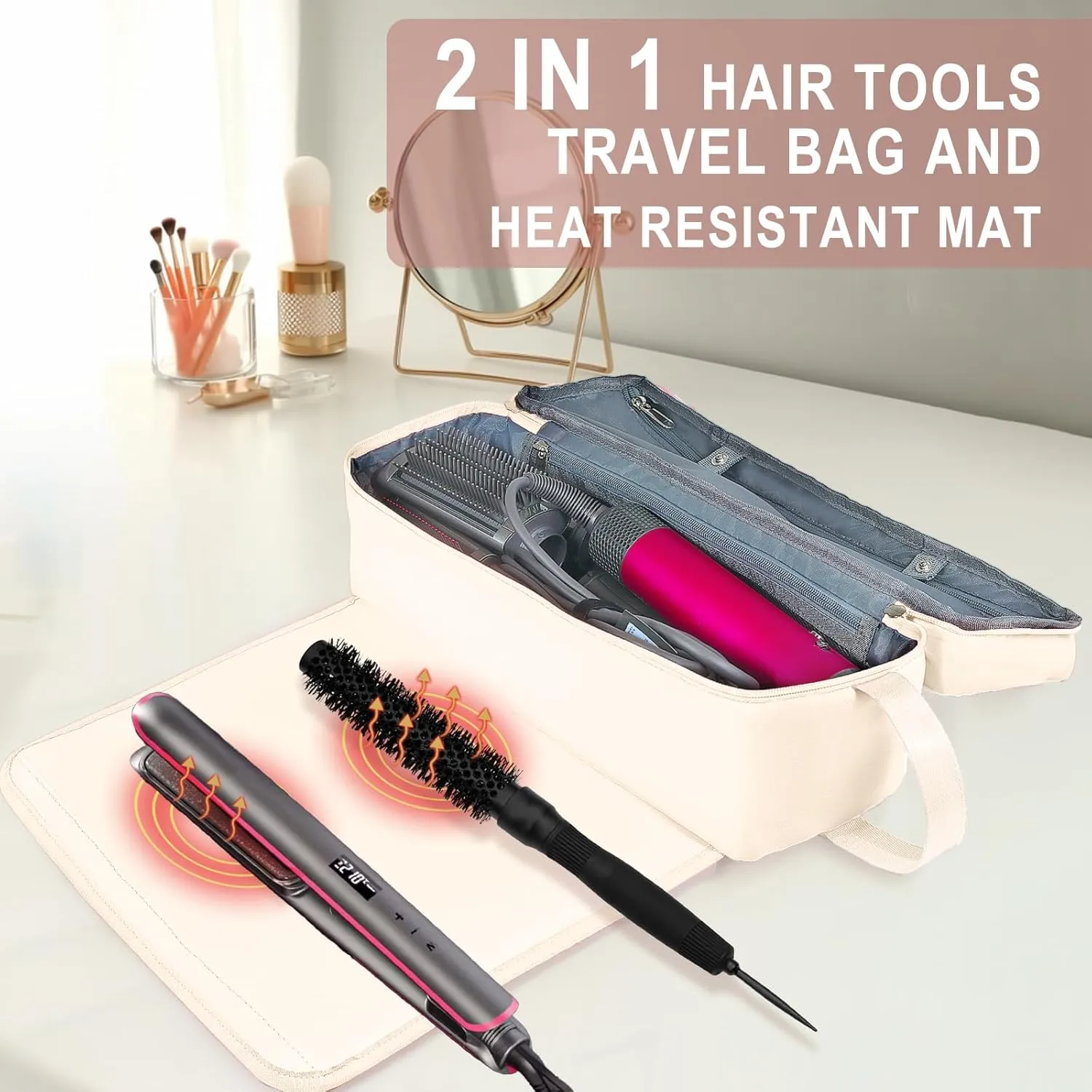 Hair Tools Travel Bag with Heat Resistant Mat Hair Styling Accessories Storage Case for Hair Dryer Flat Iron Straightener Curling Iron Haircare Accessories Travel Essentials for Women