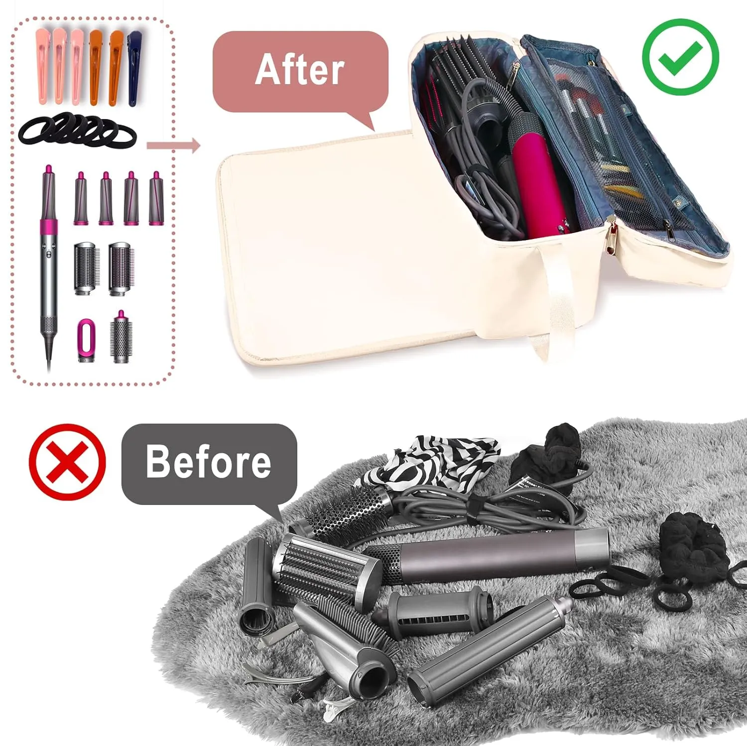 Hair Tools Travel Bag with Heat Resistant Mat Hair Styling Accessories Storage Case for Hair Dryer Flat Iron Straightener Curling Iron Haircare Accessories Travel Essentials for Women