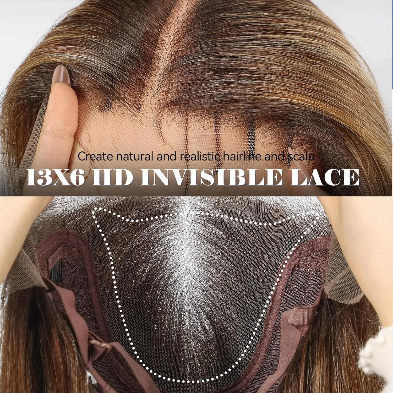 HAIRCUBE 13x6 HD Transparent Lace Front Wig, Ombre Chestnut Brown Long Straight Synthetic Glueless Wig with Natural Density Hairline & Adjustable Cap
