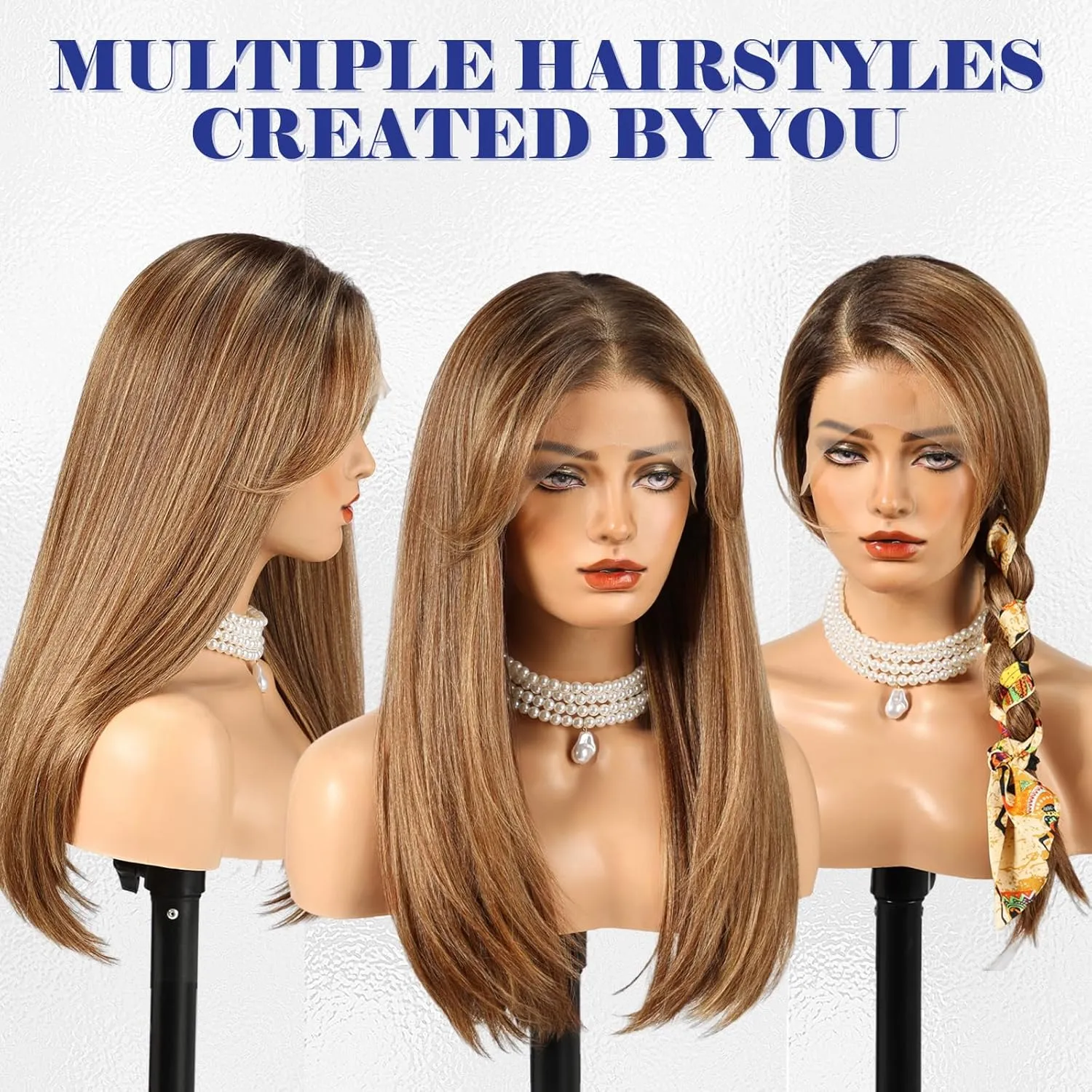 HAIRCUBE 13x6 HD Transparent Lace Front Wig, Ombre Chestnut Brown Long Straight Synthetic Glueless Wig with Natural Density Hairline & Adjustable Cap