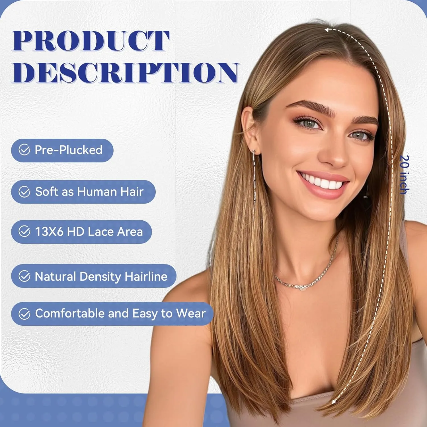 HAIRCUBE 13x6 HD Transparent Lace Front Wig, Ombre Chestnut Brown Long Straight Synthetic Glueless Wig with Natural Density Hairline & Adjustable Cap