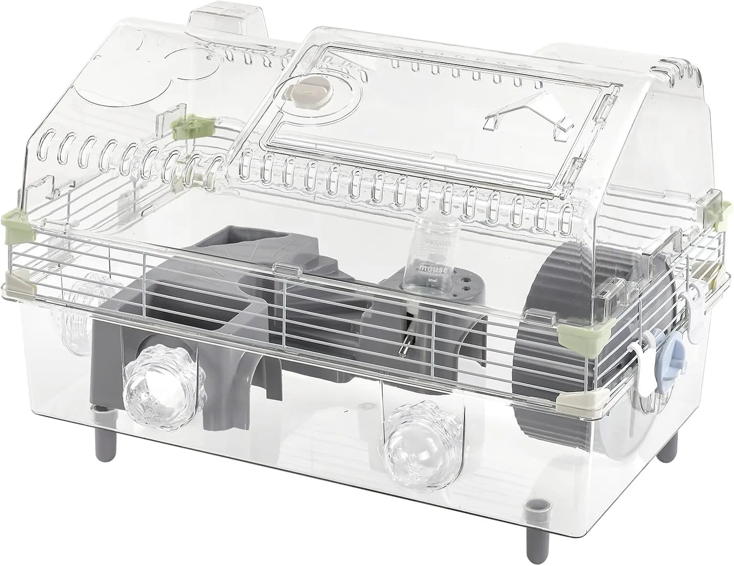 Hamster Cage Kit 22″Lx12″Wx15″H with Combination of Bathtub & Food Bowl & Steps, φ6″ Exercise Wheel, Water Bottle, Sunroof, Lockable Door, Transparent/Gray