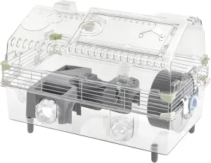 Hamster Cage Kit 22″Lx12″Wx15″H with Combination of Bathtub & Food Bowl & Steps, φ6″ Exercise Wheel, Water Bottle, Sunroof, Lockable Door, Transparent/Gray