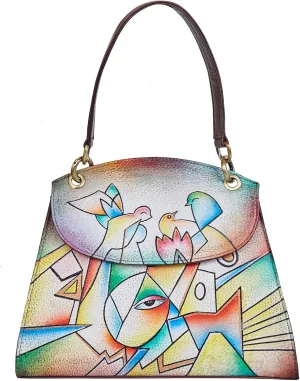 Hand-Painted Abstract Theme Handbag – Multi-Color Artistic Shoulder Bag for Women, Stylish and Unique Statement Purse for Everyday Use.9.5" x 11.5" x 3.35