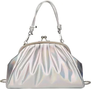 Handbags Shiny Patent Leather Evening Bag Pleated Clutch Purses Top Handle Satchel with Detachable Chain Well made