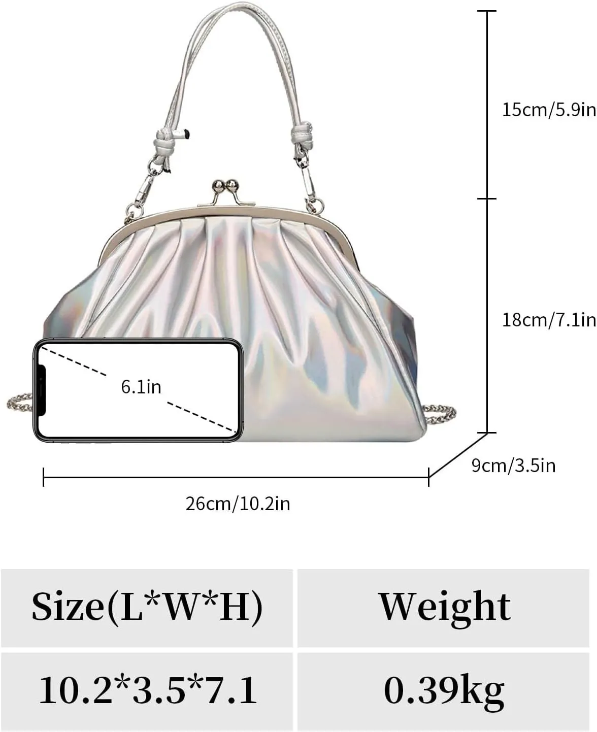 Handbags Shiny Patent Leather Evening Bag Pleated Clutch Purses Top Handle Satchel with Detachable Chain Well made