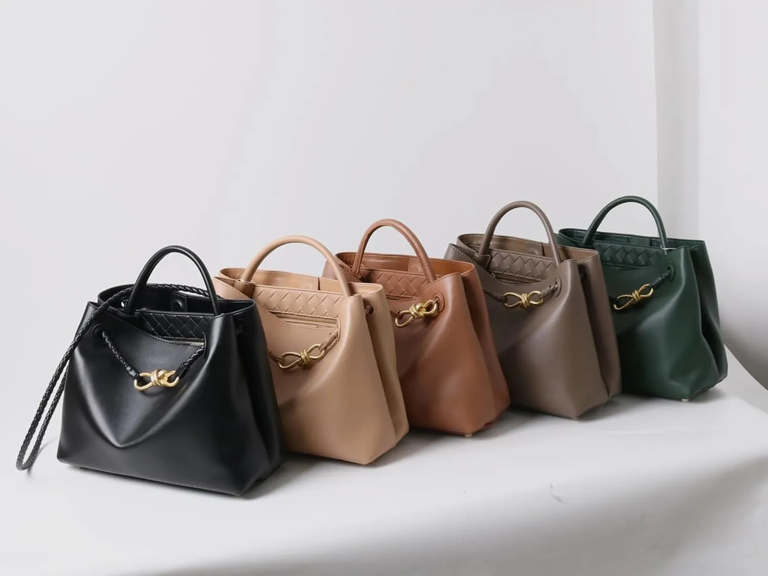 Handcrafted Premium Leather Handbag with Metal Rope Buckle, Detachable Braided Strap, Large Capacity