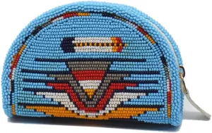 Handmade Beaded Coin Purse for Women, Zippered Change Purse, Seed Beads Coin Wallet, Native American Style Coin Purse.(Turquoise Blue)