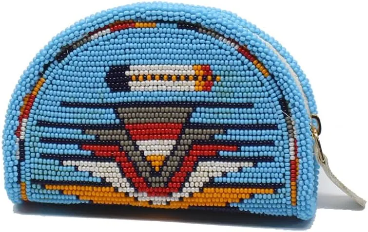 Handmade Beaded Coin Purse for Women, Zippered Change Purse, Seed Beads Coin Wallet, Native American Style Coin Purse.(Turquoise Blue)