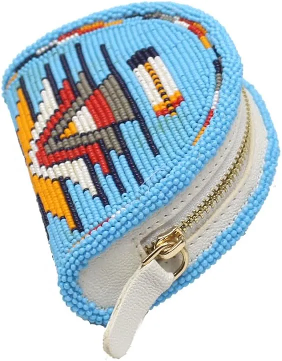Handmade Beaded Coin Purse for Women, Zippered Change Purse, Seed Beads Coin Wallet, Native American Style Coin Purse.(Turquoise Blue)