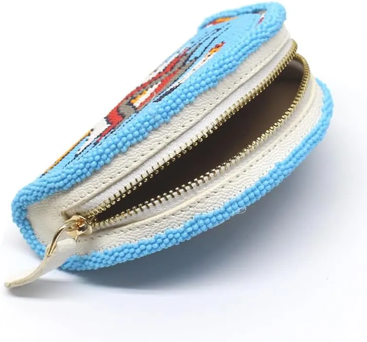 Handmade Beaded Coin Purse for Women, Zippered Change Purse, Seed Beads Coin Wallet, Native American Style Coin Purse.(Turquoise Blue)