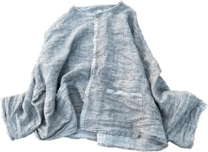 Handmade Clothing Women's Button-Down Ramie Shirt Natural Dye Color Long Sleeve Loose Tops