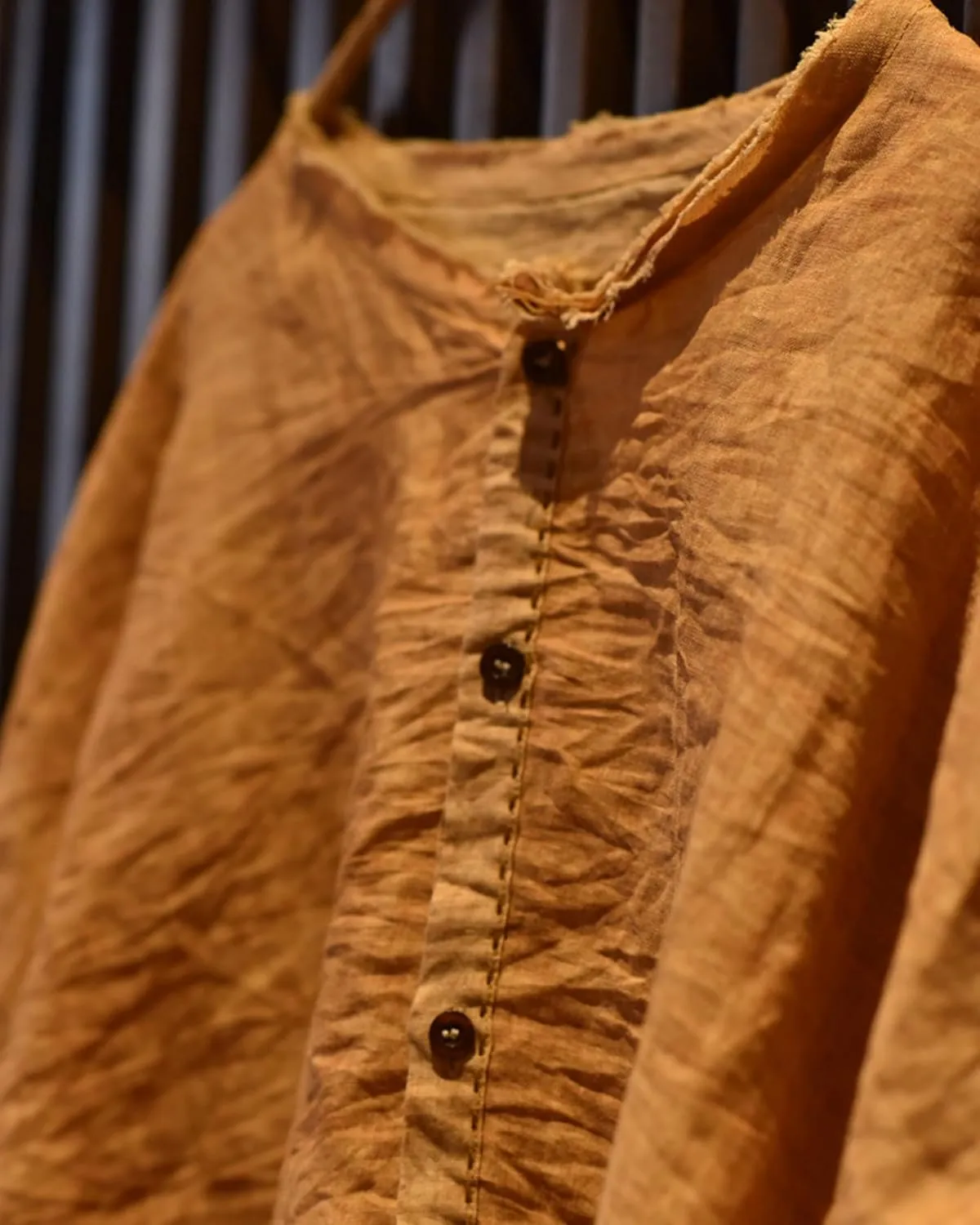 Handmade Clothing Women's Button-Down Ramie Shirt Natural Dye Color Long Sleeve Loose Tops
