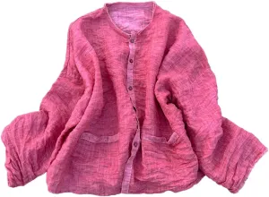 Handmade Clothing Women's Button-Down Ramie Shirt Natural Dye Color Long Sleeve Loose Tops