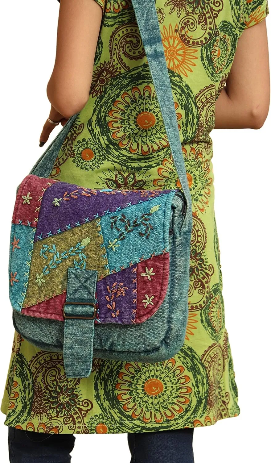 Handmade Cotton shoulder bag, Messenger Style multicolor, hand work Cross body bag. Boho Hobo Bag.
