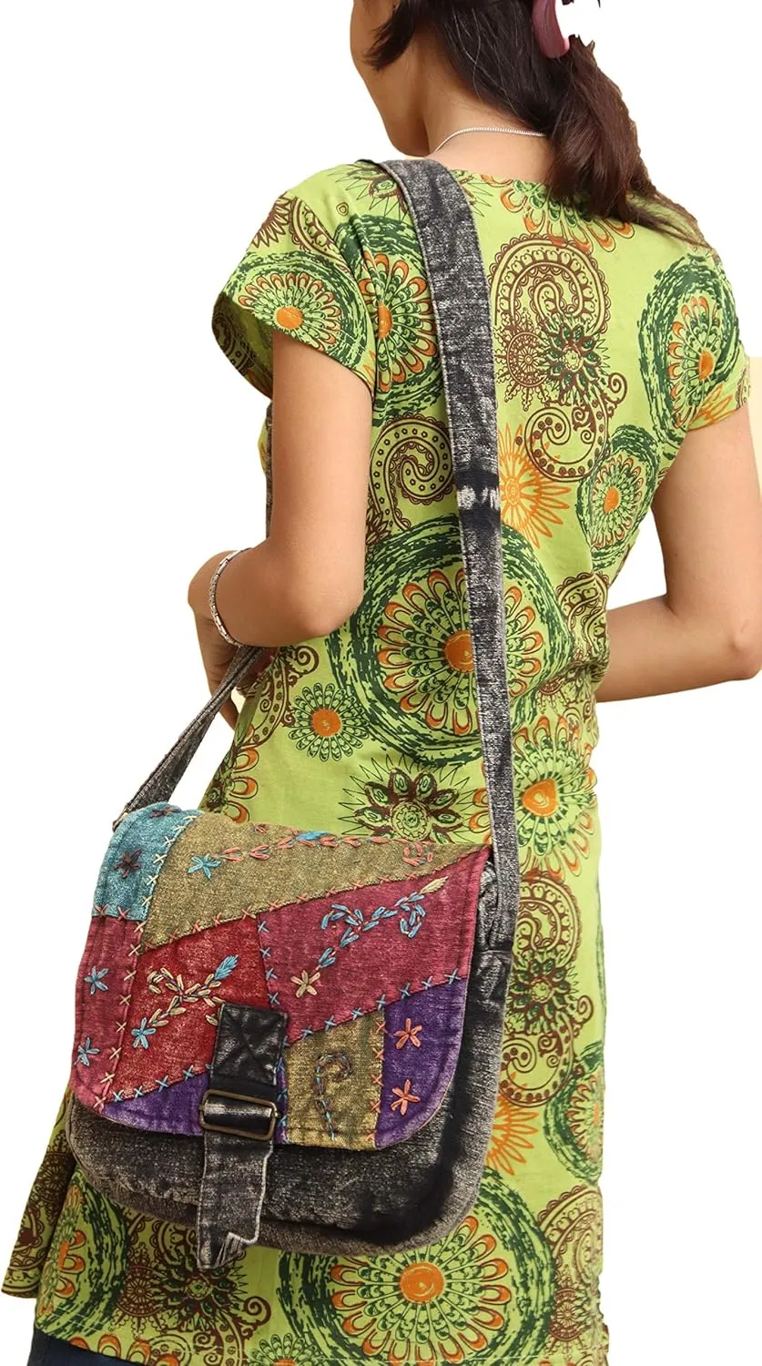 Handmade Cotton shoulder bag, Messenger Style multicolor, hand work Cross body bag. Boho Hobo Bag.