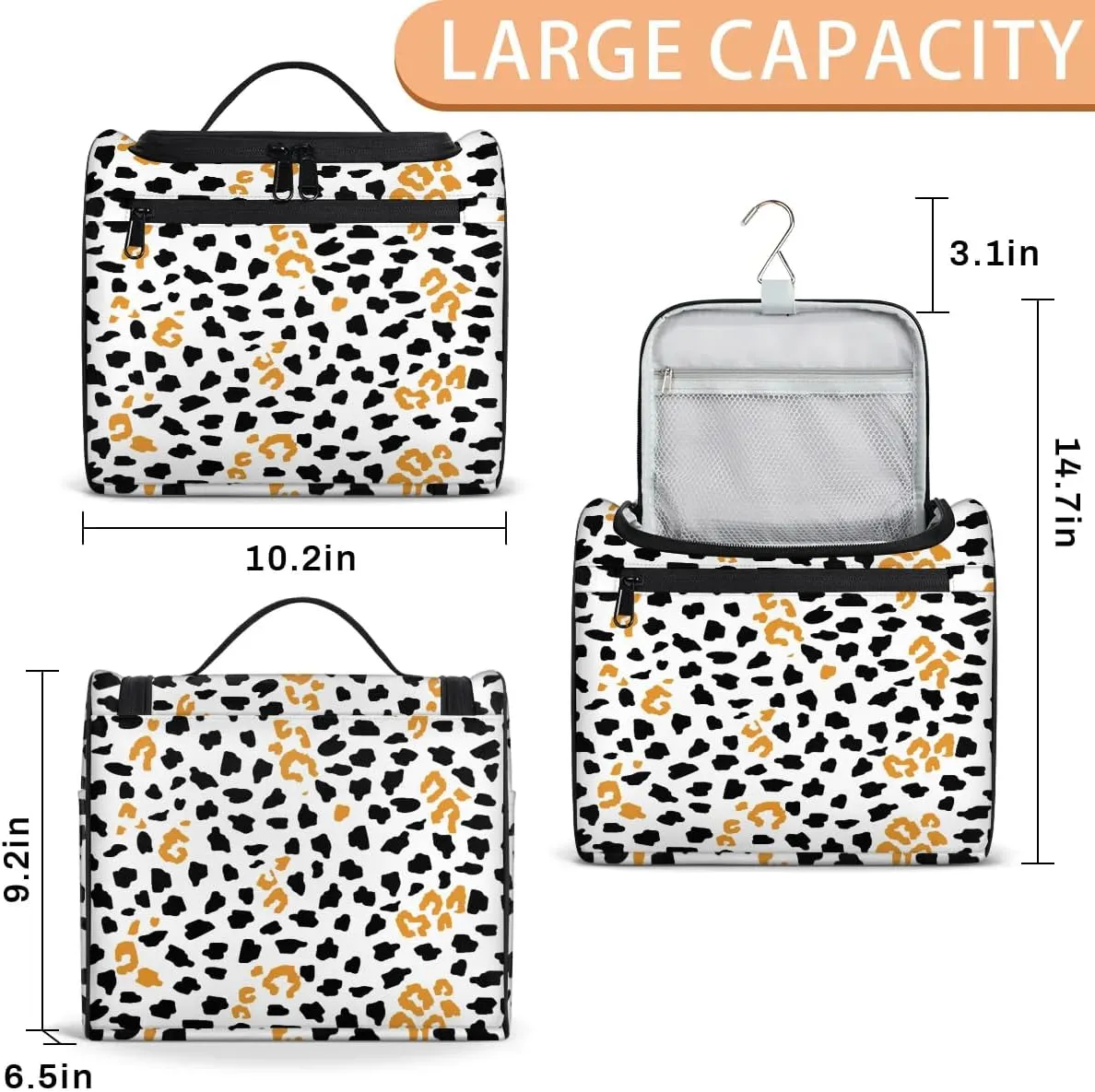 Hanging Toiletry Bag Animal Print for Women Girls, Cosmetic Makeup Bag with Multi Compartments, Portable Travel Bag Organizer Large for Toiletries Accessories