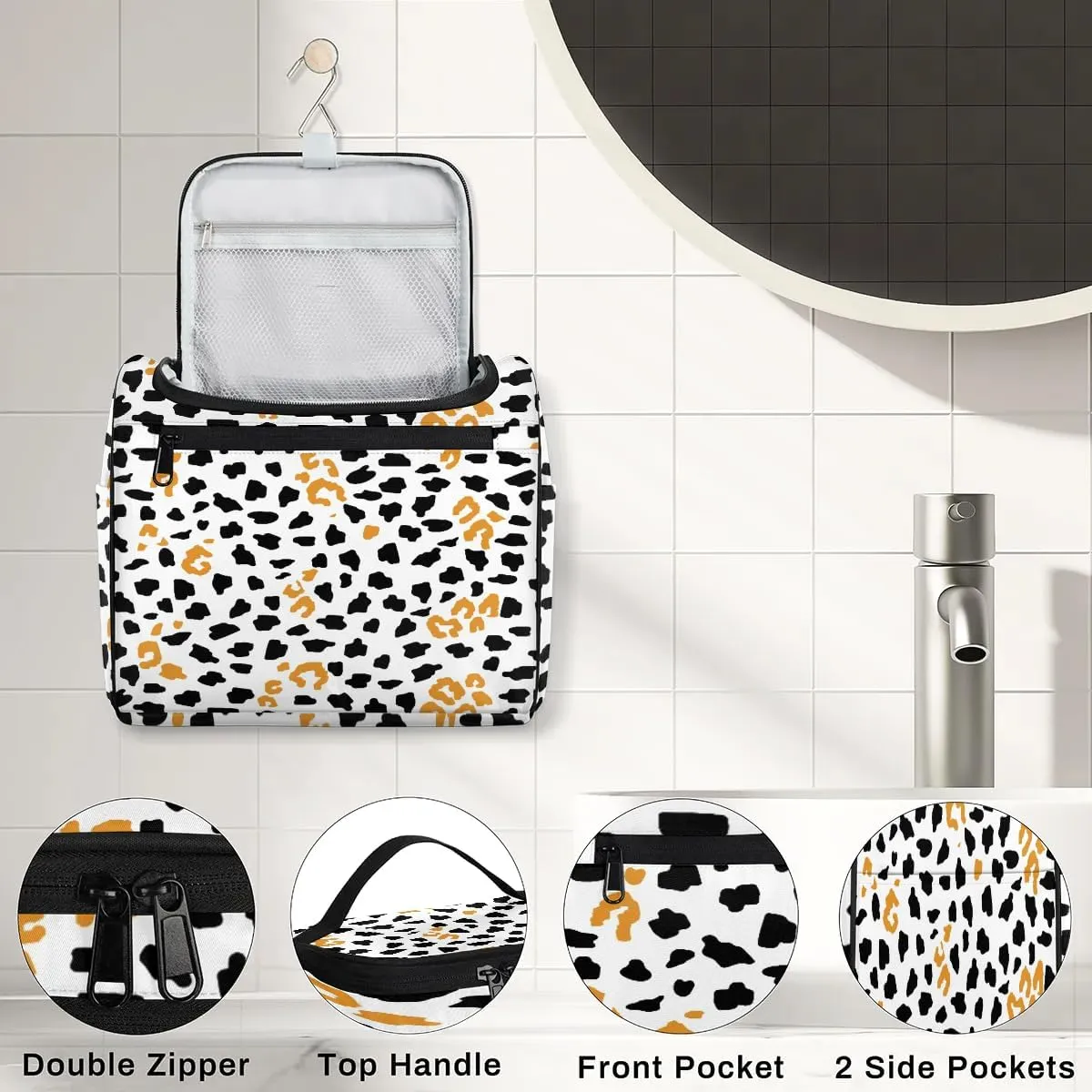 Hanging Toiletry Bag Animal Print for Women Girls, Cosmetic Makeup Bag with Multi Compartments, Portable Travel Bag Organizer Large for Toiletries Accessories