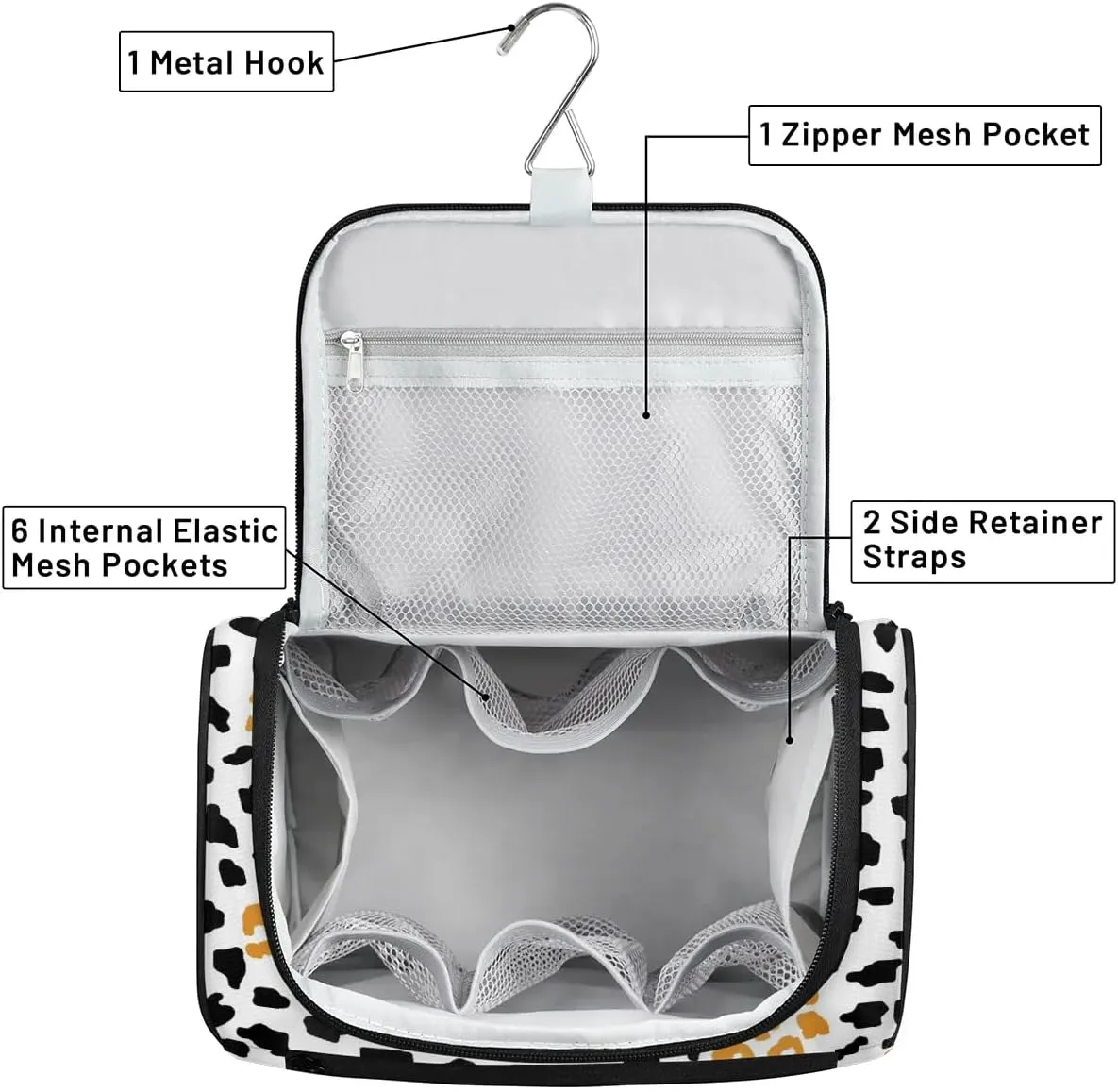 Hanging Toiletry Bag Animal Print for Women Girls, Cosmetic Makeup Bag with Multi Compartments, Portable Travel Bag Organizer Large for Toiletries Accessories