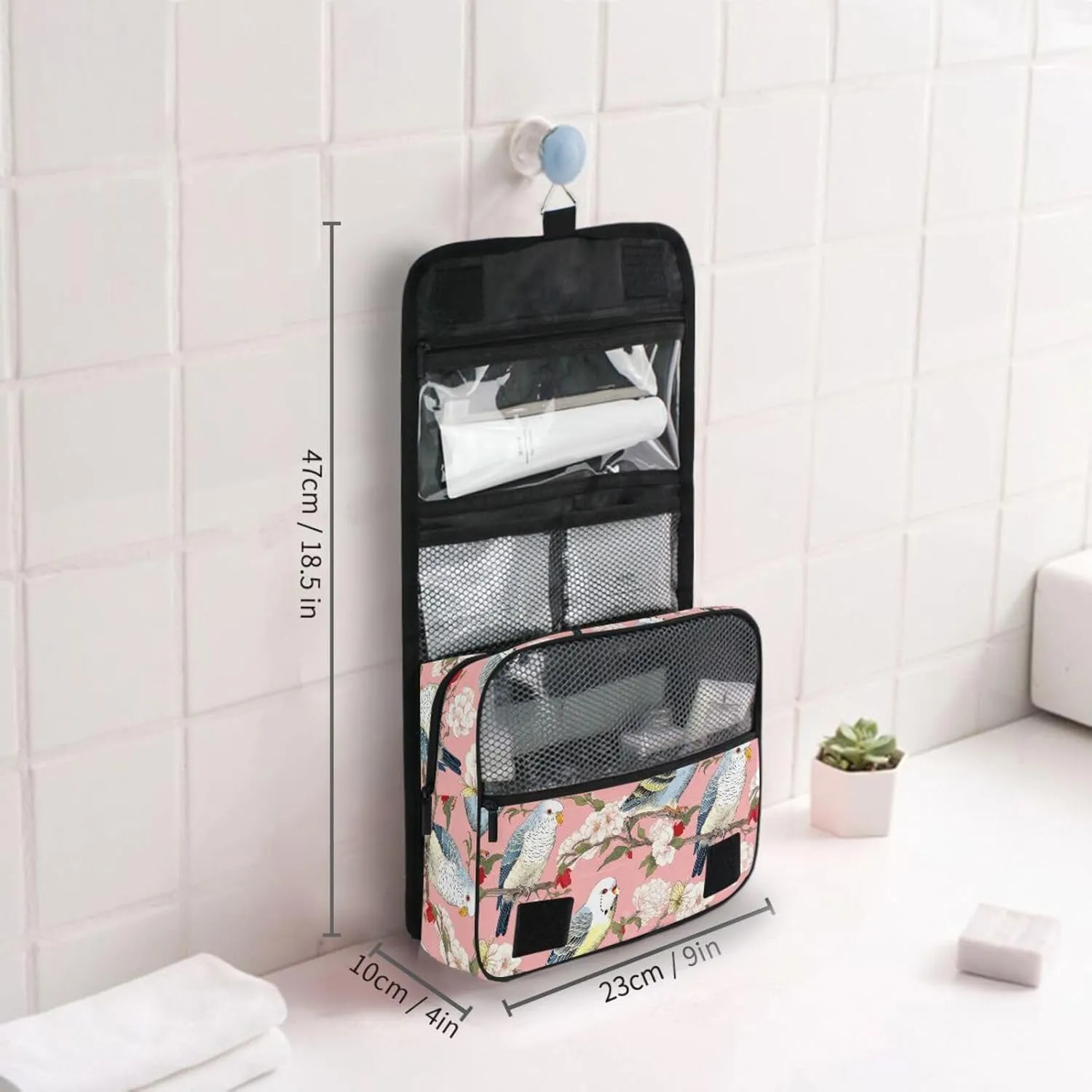Hanging Toiletry Bag Bird Flowers Travel Makeup bag for Toiletries Portable Travel Toiletry Organizer Cosmetic Bags with Hanging Hook