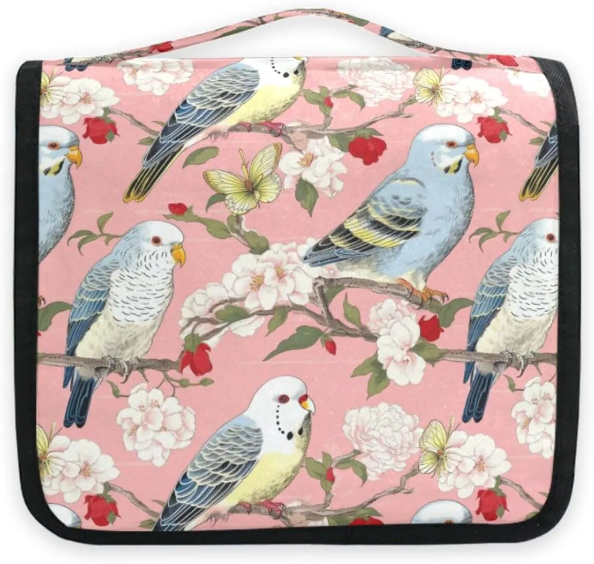 Hanging Toiletry Bag Bird Flowers Travel Makeup bag for Toiletries Portable Travel Toiletry Organizer Cosmetic Bags with Hanging Hook