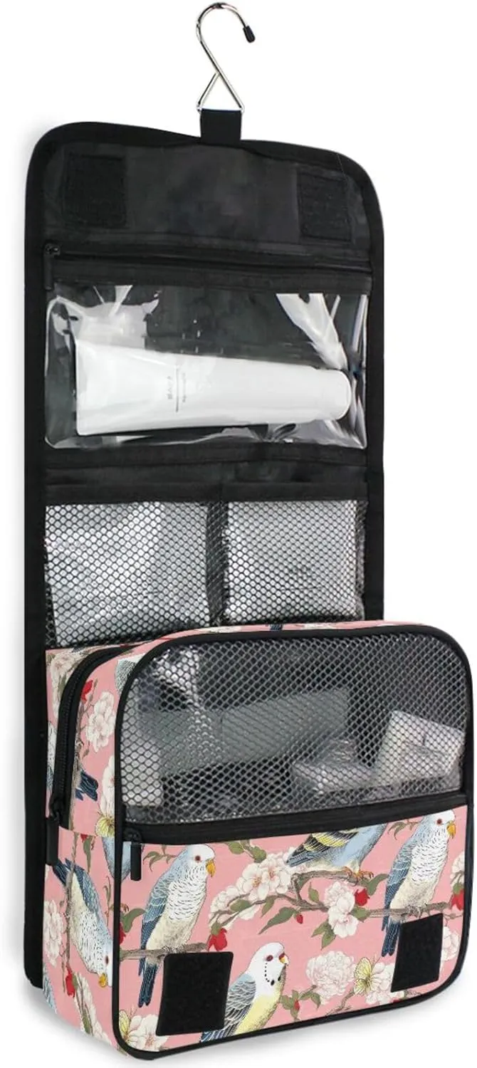 Hanging Toiletry Bag Bird Flowers Travel Makeup bag for Toiletries Portable Travel Toiletry Organizer Cosmetic Bags with Hanging Hook